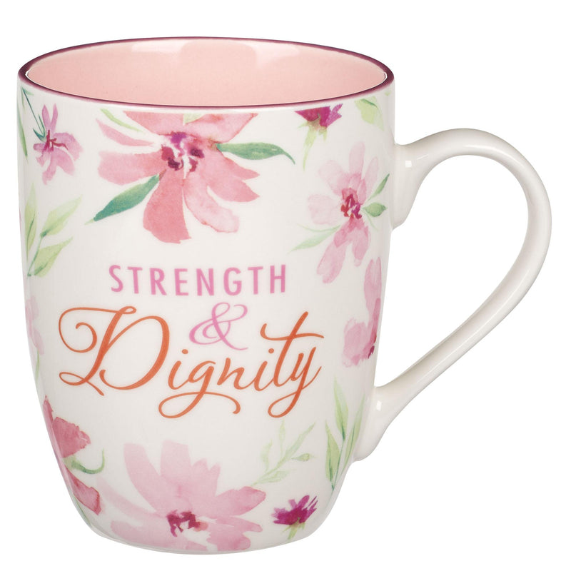 Mug Pink Floral Strength & Dignity Prov. 31:25