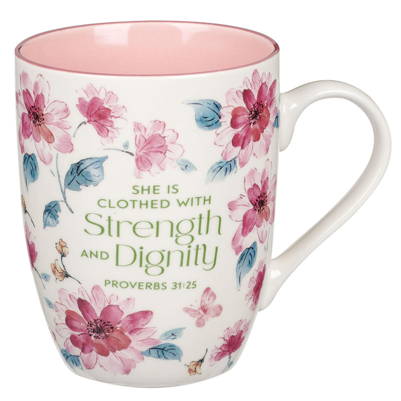 Mug Pink Floral Strength & Dignity Prov. 31:25