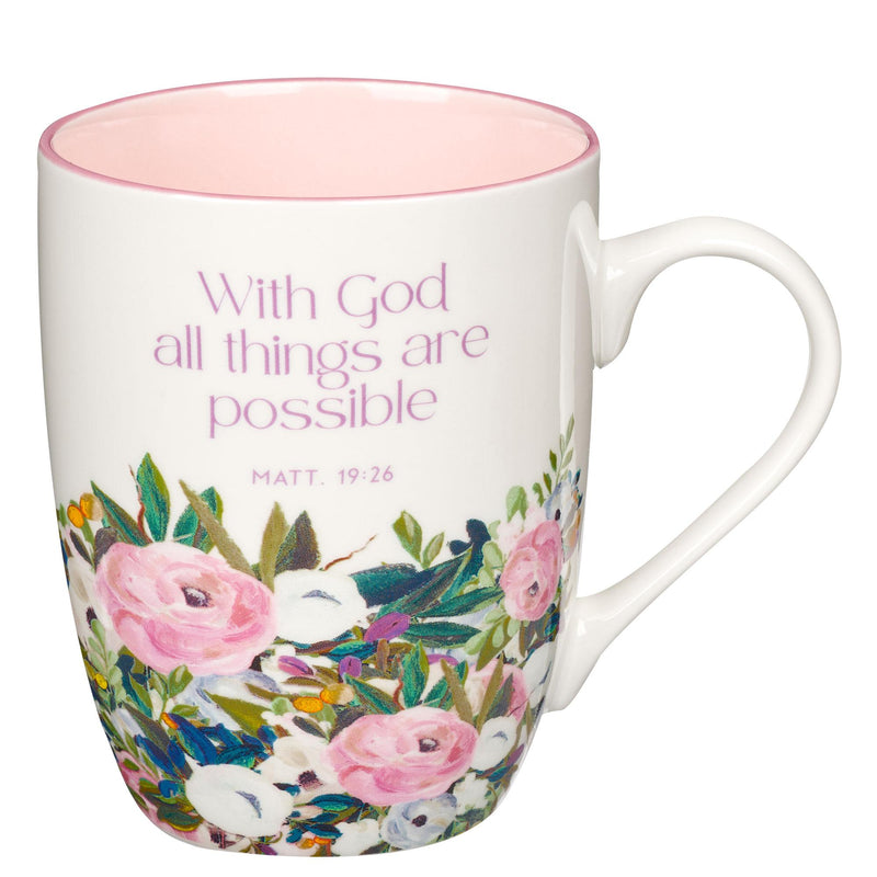 Mug Multi Floral Purple With God Matt. 19:26