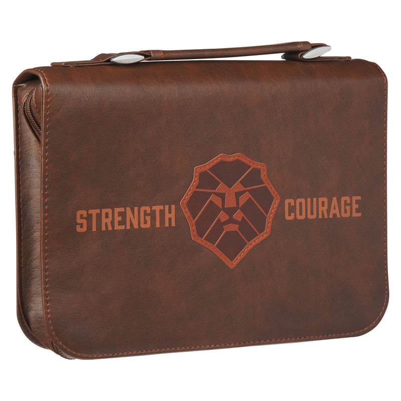 Lion Strength & Courage Josh. 1:9 Bible Cover Classic Brown.