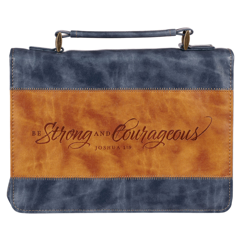 Strong & Courageous Josh. 1:9 Bible Cover Classic Navy/Brown .