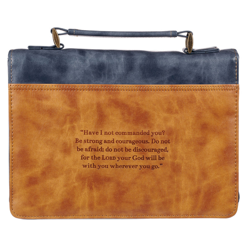 Strong & Courageous Josh. 1:9 Bible Cover Classic Navy/Brown .