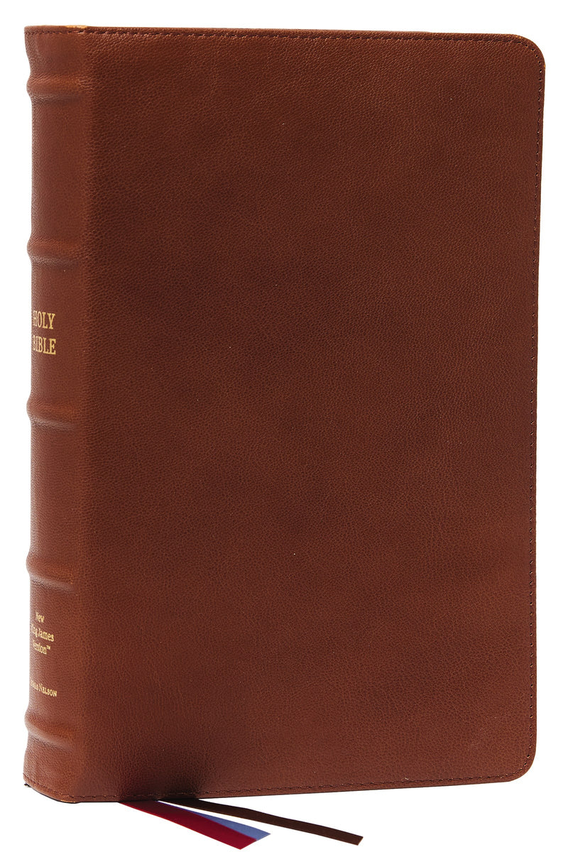 NKJV Personal Size Large Print Reference Bible (Comfort Print)-Brown Premium Goatskin Leather