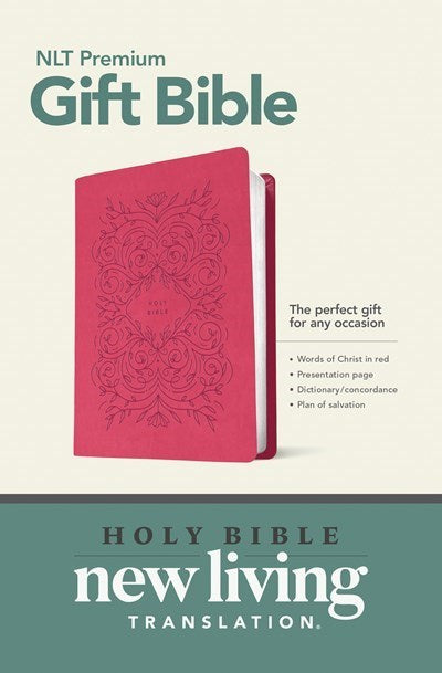 NLT Premium Gift Bible-Verry Berry Pink Vines LeatherLike