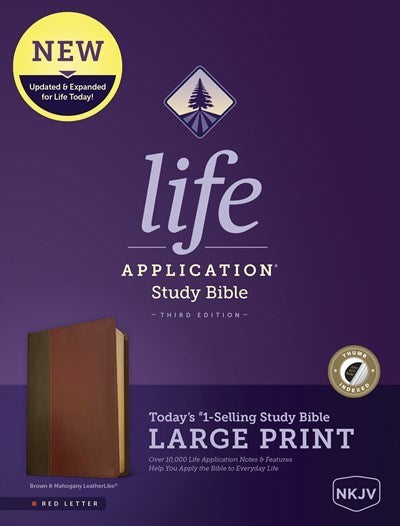 NKJV Life Application Study Bible/Large Print (Third Edition)-Brown/Mahogany LeatherLike Indexed