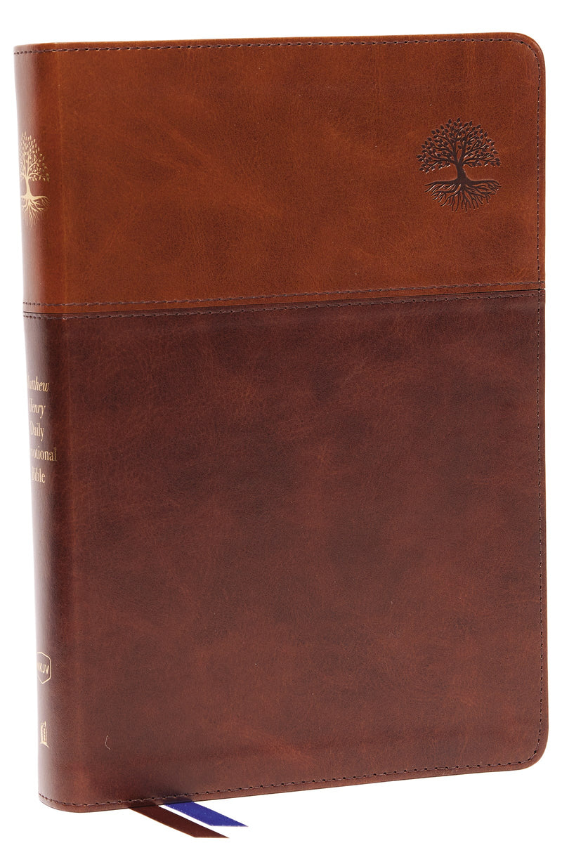 NKJV Matthew Henry Daily Devotional Bible (Comfort Print)-Brown Leathersoft Indexed