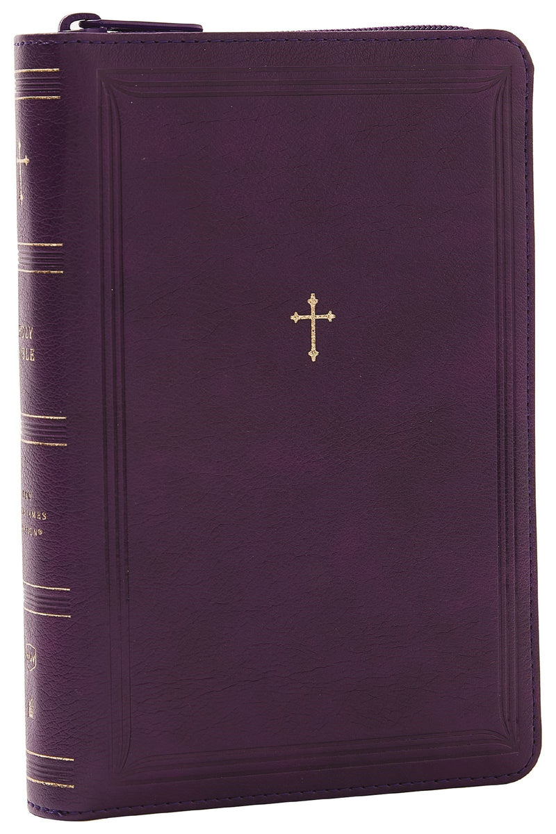 NKJV Compact Paragraph-Style Reference Bible (Comfort Print)-Purple Leathersoft With Zipper