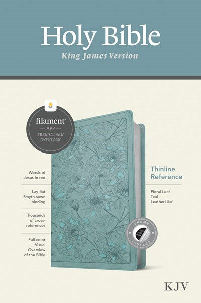 KJV Thinline Reference Bible  Filament Enabled Edition-Floral Leaf Teal LeatherLike Indexed