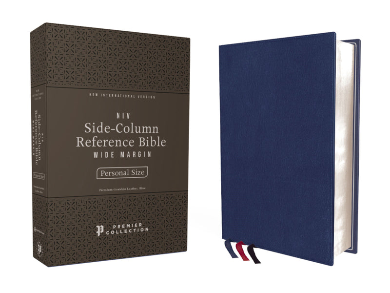 NIV Side-Column Reference Bible/Personal Size (Comfort Print)-Blue Premium Goatskin Leather