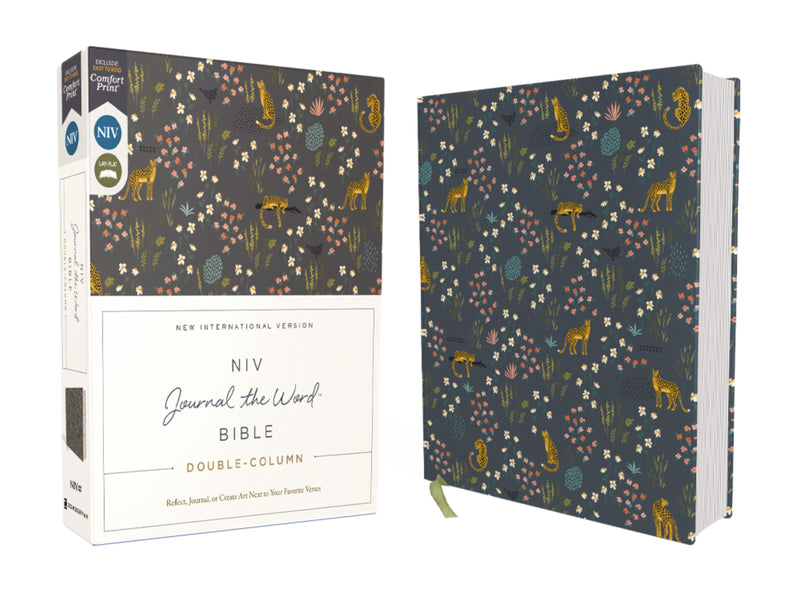 NIV Journal The Word Bible  Double-Column (Comfort Print)-Navy Floral Cloth Over Board