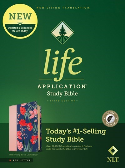 NLT Life Application Study Bible (Third Edition) (RL)-Pink Evening Bloom LeatherLike Indexed