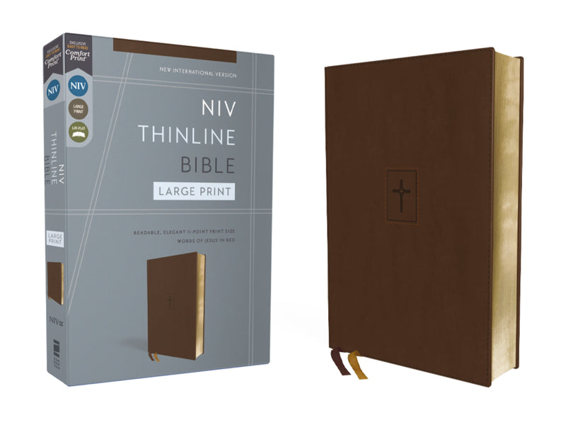 NIV  Thinline Bible  Large Print (Comfort Print)-Brown Leathersoft