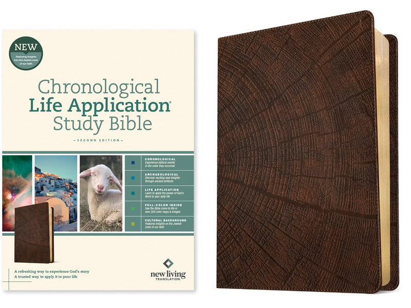 NLT Chronological Life Application Study Bible (Second Edition)-Heritage Oak Brown LeatherLike