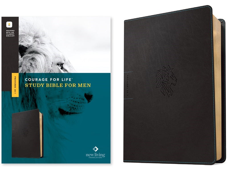 NLT Courage For Life Study Bible For Men  Filament-Enabled Edition-Onyx Lion LeatherLike