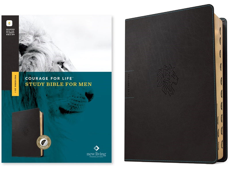 NLT Courage For Life Study Bible For Men  Filament-Enabled Edition-Onyx Lion LeatherLike Indexed