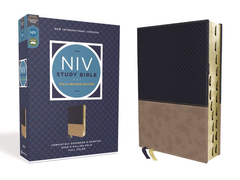 NIV Study Bible (Fully Revised Edition) (Comfort Print)-Navy/Tan Leathersoft Indexed