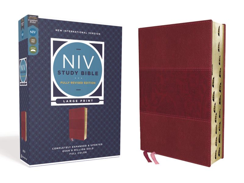 NIV Study Bible/Large Print (Fully Revised Edition) (Comfort Print)-Burgundy Leathersoft Indexed