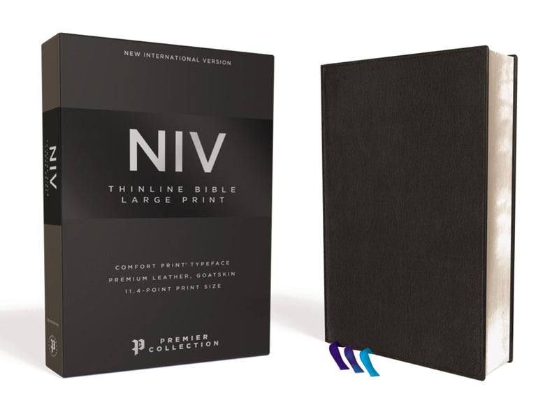 NIV Thinline Bible/Large Print (Comfort Print)-Black Premium Leather 