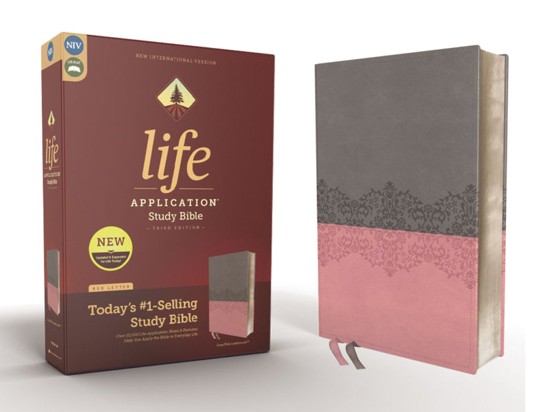 NIV Life Application Study Bible (Third Edition)-Gray/Pink Leathersoft