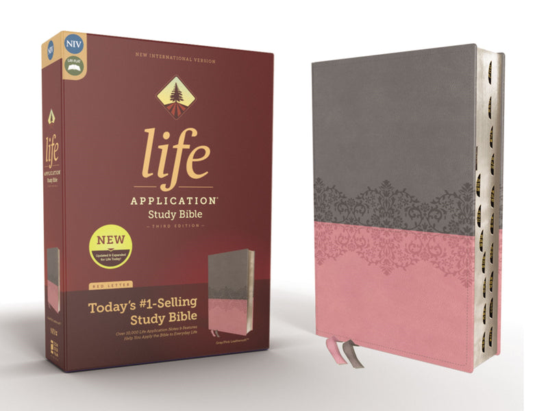 NIV Life Application Study Bible (Third Edition)-Gray/Pink Leathersoft Indexed