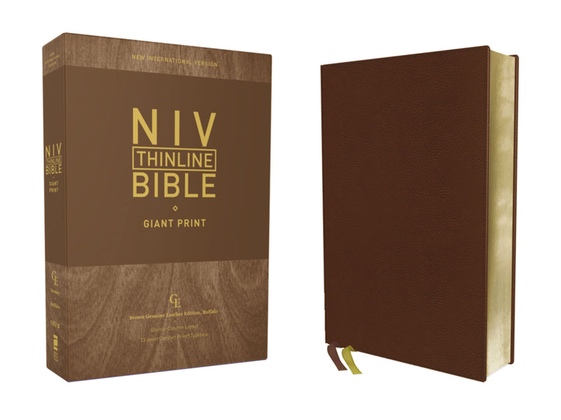 NIV Thinline Bible/Giant Print (Comfort Print)-Brown Genuine Buffalo Leather