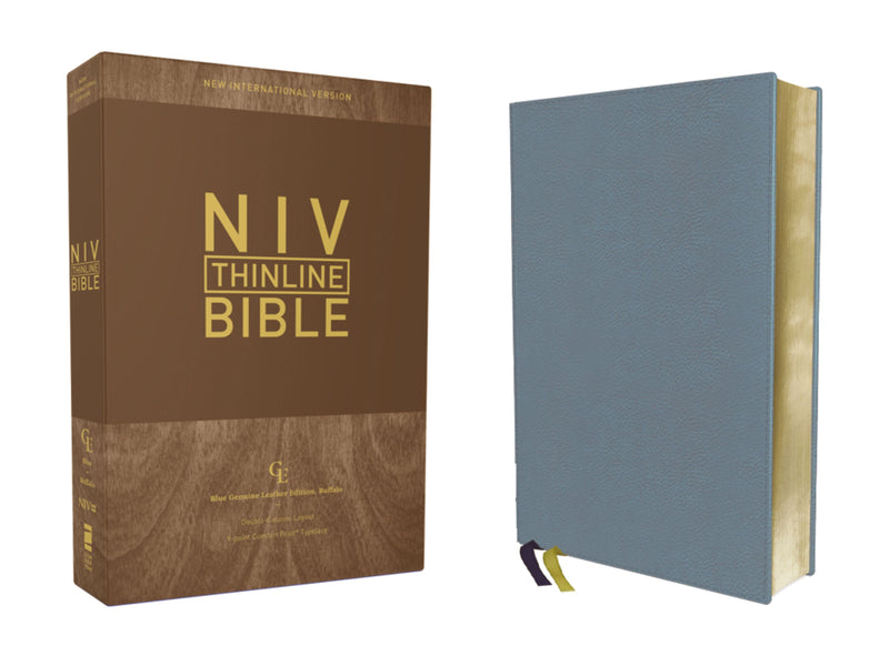 NIV Thinline Bible (Comfort Print)-Blue Genuine Buffalo Leather