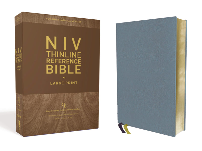 NIV Thinline Reference Bible/Large Print (Comfort Print)-Blue Buffalo Genuine Leather