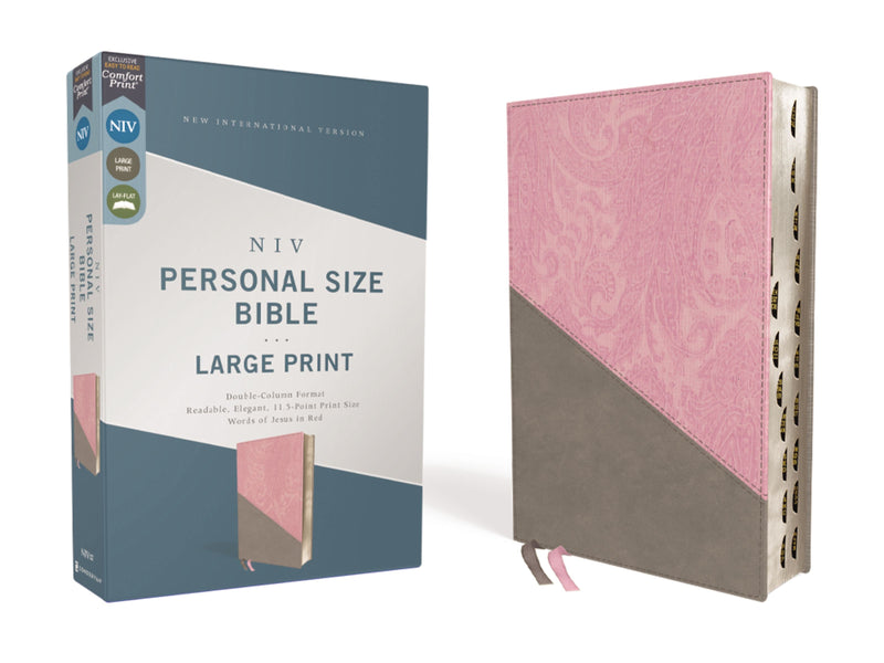 NIV Personal Size Bible/Large Print (Comfort Print)-Pink/Gray Leathersoft Indexed