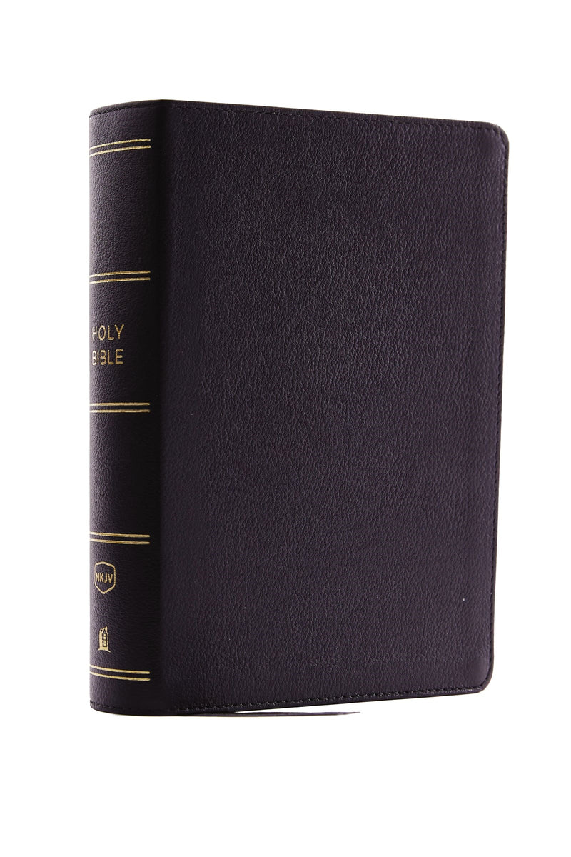 NKJV Compact Single-Column Reference Bible (Comfort Print)-Black Genuine Leather 