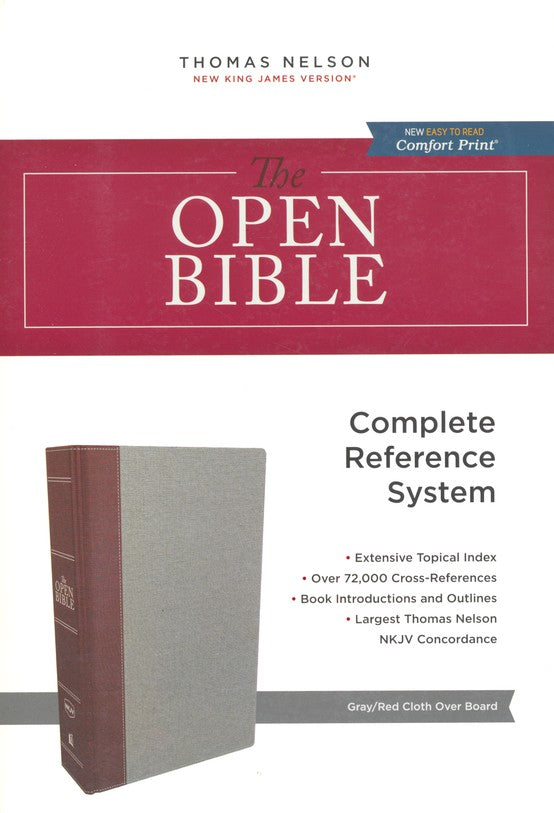 NKJV Open Bible (Comfort Print)-Gray/Red Cloth Over Board