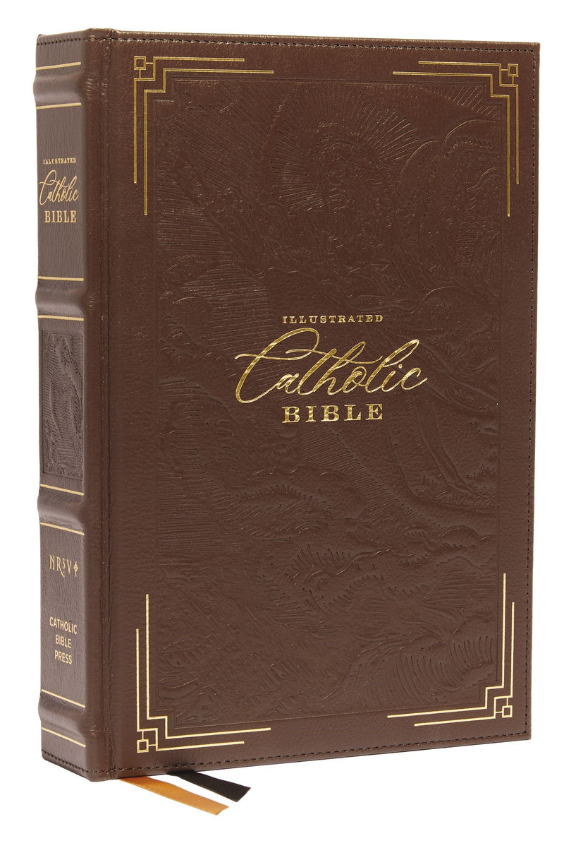 NRSVCE Illustrated Catholic Bible (Comfort Print)-Brown Genuine Leather Over Board