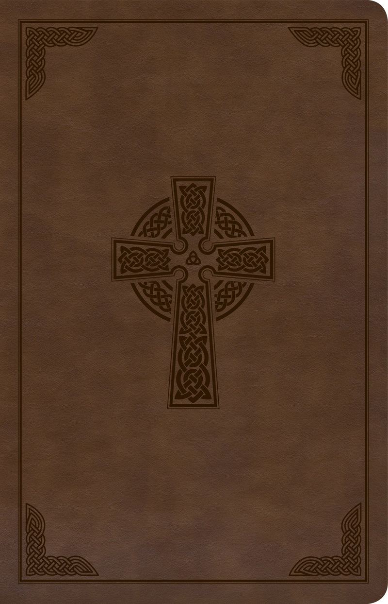 KJV Large Print Personal Size Reference Bible-Brown Celtic Cross LeatherTouch