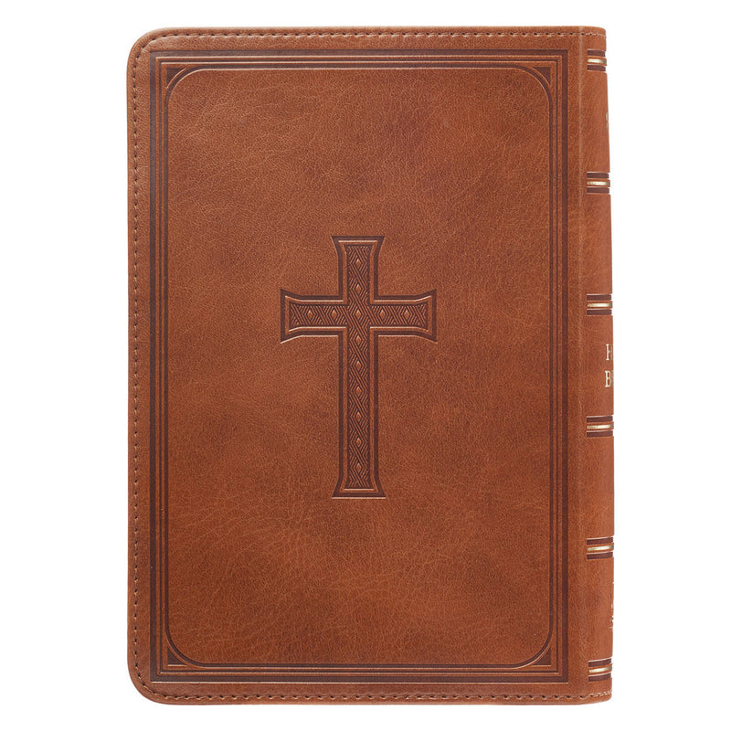 Large Print Compact Bible - Brown cross
