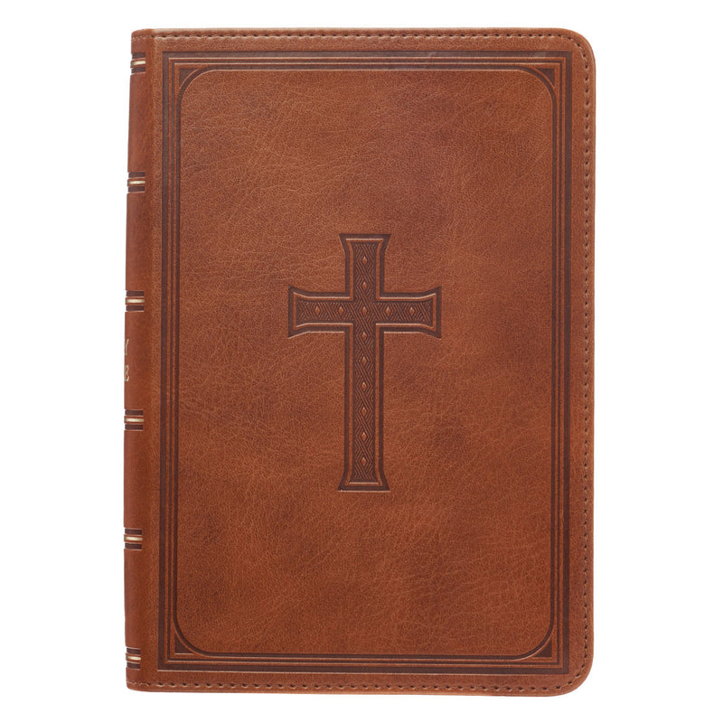 Large Print Compact Bible - Brown cross