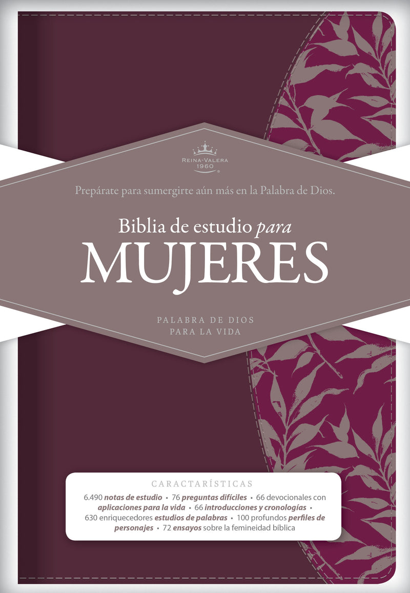 Span-RVR 1960 Study Bible For Women (Biblia de Estudio Para Mujeres)-Red Wine/Fuchsia LeatherTouch