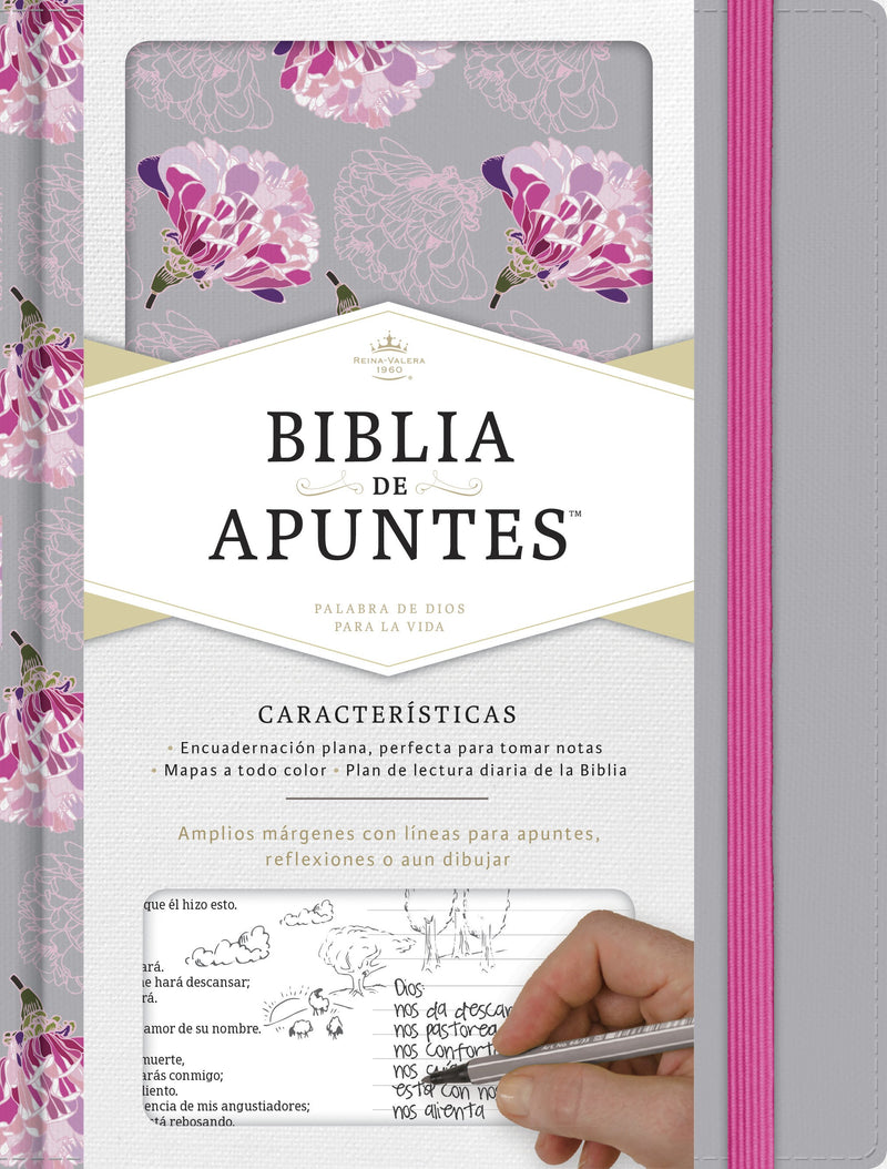 Span-RVR 1960 Notetaking Bible (Biblia de Apunte)-Gray/Floral LeatherTouch