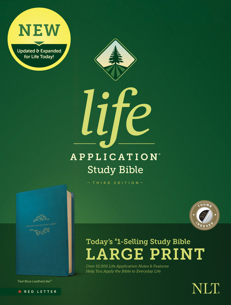 NLT Life Application Study Bible/Large Print (Third Edition) (RL)-Teal Blue LeatherLike Indexed 