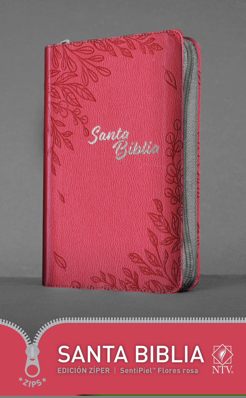 Span-NTV Holy Bible (Santa Biblia  Edicion Ziper)-Pink Flowers LeatherLike w/Zipper