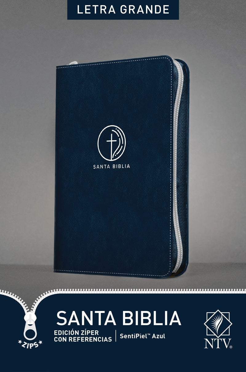 Span-NTV Large Print Reference Bible (Santa Biblia Edicion ziper con referencias)-Blue LeatherLike