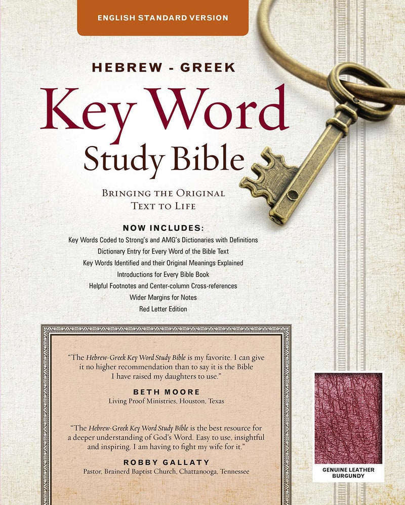 ESV Hebrew-Greek Key Word Study Bible-Burgundy Genuine Leather Indexed