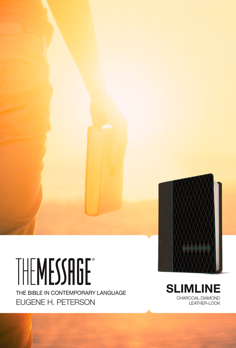 The Message Slimline Bible-Charcoal Diamond LeatherLook